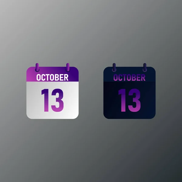 Oktober Dagelijkse Kalender Pictogram Platte Ontwerp Stijl Vector Illustratie Licht — Stockvector