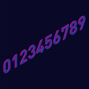 İzometrik tarzda vektör sayıları simgeleri kümesi. Karanlık Arayüz. 