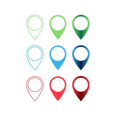  Beyaz arka planda mavi harita işaretleri. Bir konumu harita, uygulama veya web sitesinde işaretlemek için ideal.