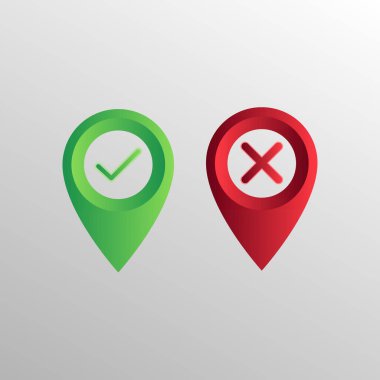 Beyaz arkaplanda yeşil ve kırmızı harita işaretleri var. Bir konumu harita, uygulama veya web sitesinde işaretlemek için ideal