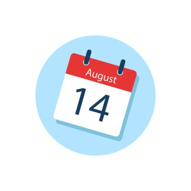 Beyaz günlük takvim Simgesi Ağustos Düz Tasarım tarzında. İzole vektör illüstrasyonunu düzenlemek kolay.