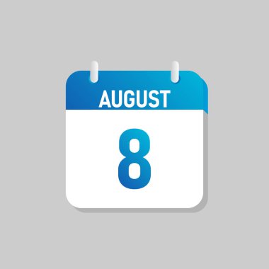 Beyaz günlük takvim Simgesi Ağustos Düz Tasarım tarzında. İzole vektör illüstrasyonunu düzenlemek kolay.