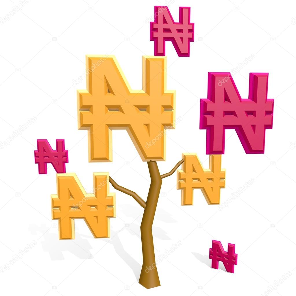 3d naira sign on a tree