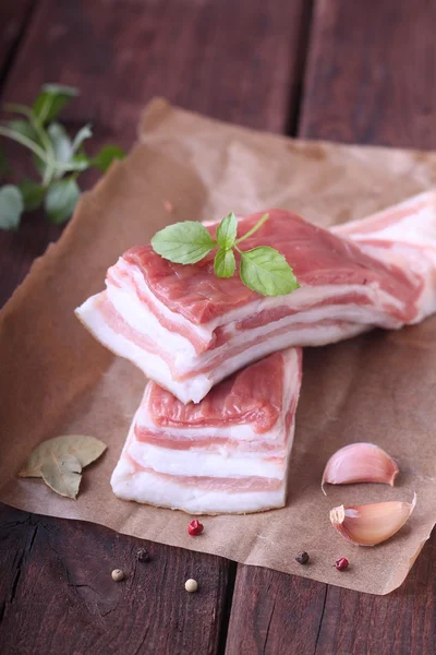 Fat layers with meat, pepper and salt — Stock Image Fat layers with meat, pepper and salt Stock Image