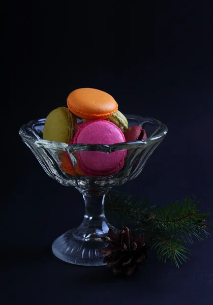 Macaron in vaso con ramoscello di abete — Foto Stock