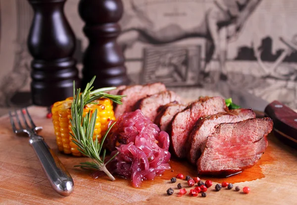 Beef steak with corn — Stock Photo, Image