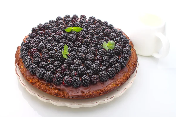自家製のチョコレート ケーキとナッツのブラックベリー — ストック写真