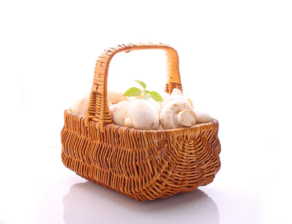 Fresh mushrooms in a basket — Stock Photo, Image