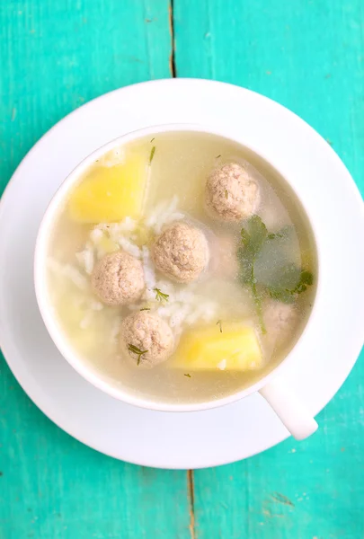 Meatball soup with rice — Stock Photo, Image