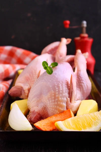 Codornices frescas en una mesa — Foto de Stock