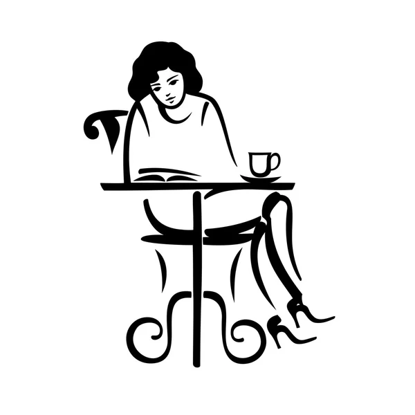 Girl reading in a cafe — Stock Vector