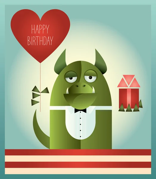 Green Monster Happy Birthday — Stock Vector