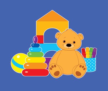 Mavi yatay biçim üstünde Toys