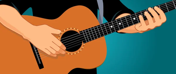 Manos tocando la guitarra horizontal — Vector de stock