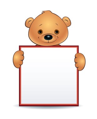 Boş bir kare tutan bir oyuncak ayı kayıt.