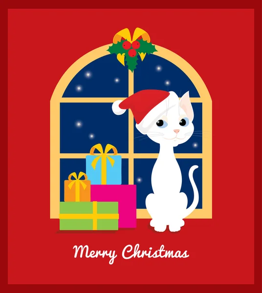 Gato de Navidad en la ventana — Vector de stock