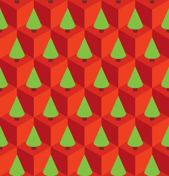 Motif cubes rouges arbres verts — Image vectorielle