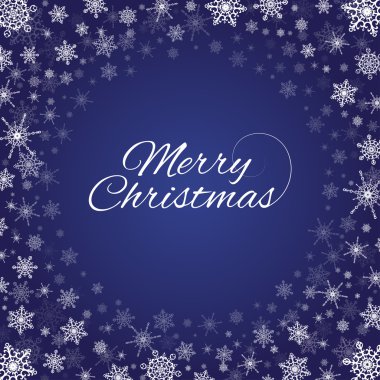 Neşeli Noel kar taneleri derin mavi çerçeve