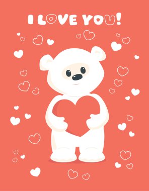 Beyaz teddy Sevgililer kartı mercan