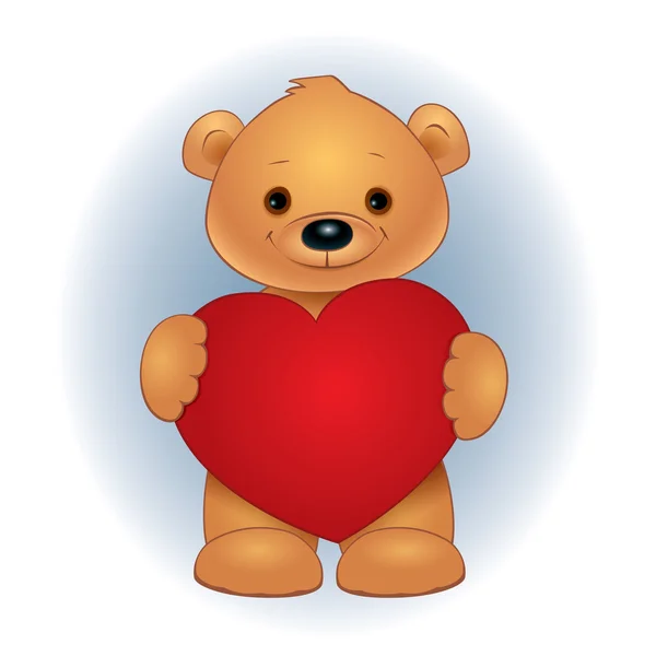 Oso de peluche marrón sosteniendo el corazón — Vector de stock