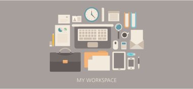 Modern ve klasik çalışma alanı düz illüstrasyon