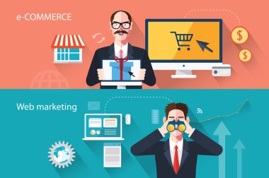 E-ticaret kavramı resimler düz karakterler
