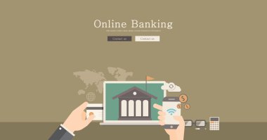 Modern ve klasik tasarım online banka kavramı için illüstrasyon