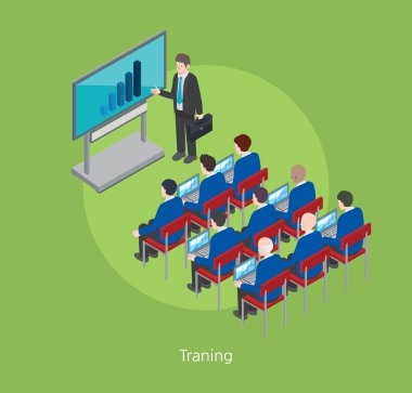 İş traning konsept tasarım 3d izometrik vektör çizim