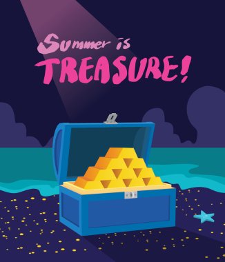 Summer holidays vector illustration,flat design exciting treasure hunting concept
