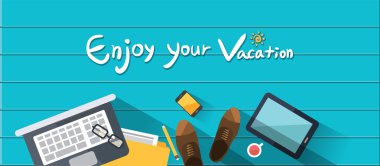 Summer holidays vector illustration,flat design beach and family sandals concept