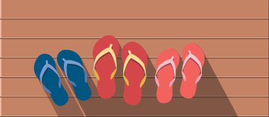 Summer holidays vector illustration,flat design beach and family sandals concept