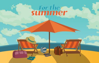 Summer holidays vector illustration,flat design romantic prasol and beach concept