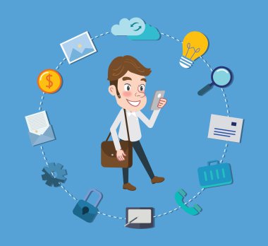 Drawing flat character design smart business concept