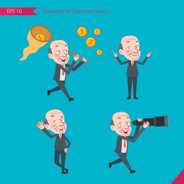 Set of drawing flat character style, business concept ceo activities - funding, ability, counsel, finding