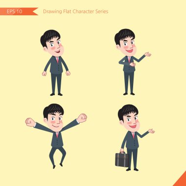 Set of drawing flat character style, business concept young office worker activities - businessman, research, office worker, counselling, growth