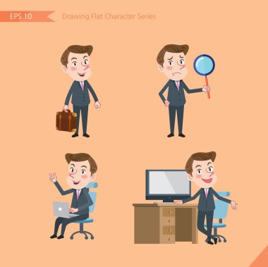 Set of drawing flat character style, business concept young office worker activities - businessman, research, office worker, counsel