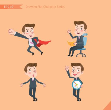 Set of drawing flat character style, business concept young office worker activities - business hero, Question, time management, Knowledge