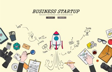 Düz tasarım illüstrasyon start-up konsepti çizim. Kavramlar web afiş ve promosyon malzemeleri için.