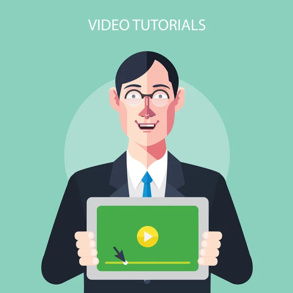 Caratteri piatti di video tutorial illustrazioni concettuali — Vettoriale Stock