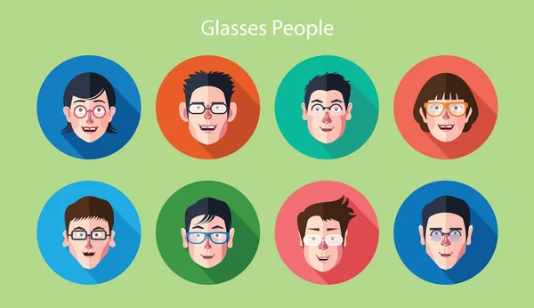 Set of expression glasses avatar flat icons — Stock Vector