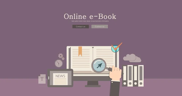 Modern ve klasik tasarım online e-kitap konsept illüstrasyon — Stok Vektör