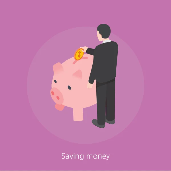 Saving money concept design 3d isometric vector illustration — Stock Vector