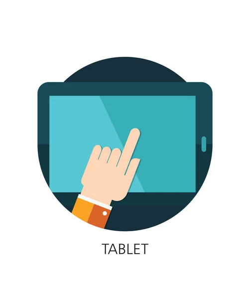 Vektorové plochý ikona tabletu a rukou — Stockový vektor
