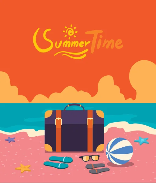 Zomervakantie vector illustratie, platte ontwerp beach en reizen object concept — Stockvector