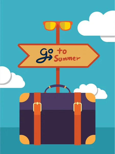 Vacaciones de verano vector ilustración, diseño plano bolsa de viaje y concepto de dirección — Vector de stock