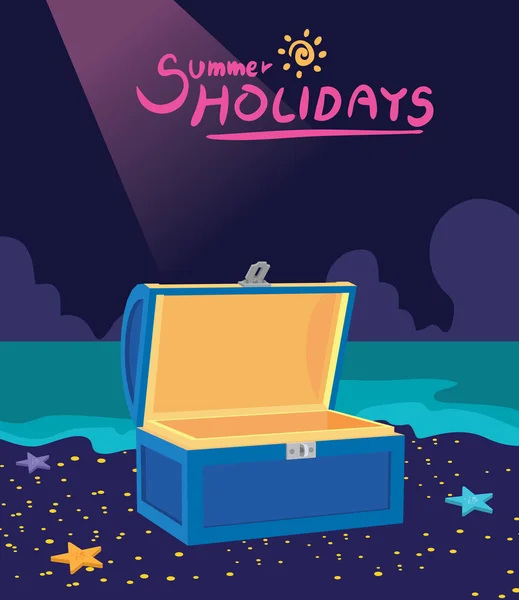 Summer holidays vector illustration,flat design treasure box and hunting concept — Stock Vector