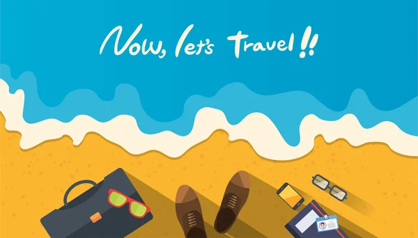 Vacances d'été illustration vectorielle, design plat plage et concept d'objet d'affaires — Image vectorielle