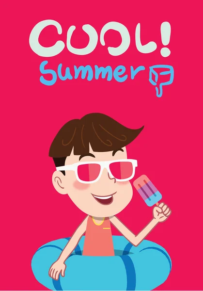 Summer holidays vector illustration,flat design cute kid and sweet icecream concept — Stockvector