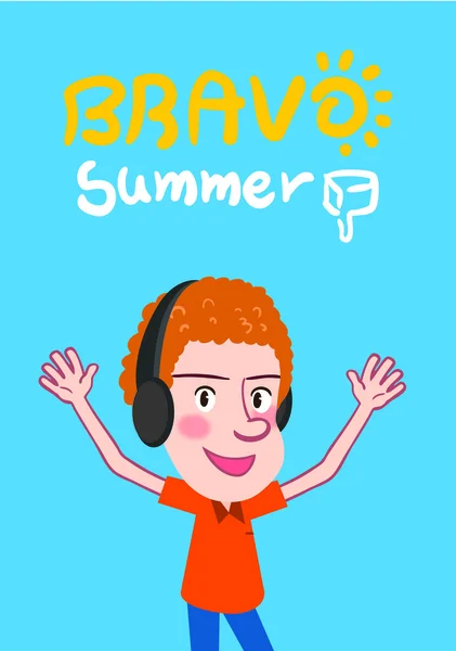 Vacaciones de verano vector ilustración, diseño plano escuchar música bravo hombre concepto — Vector de stock