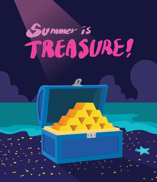 Summer holidays vector illustration,flat design exciting treasure hunting concept — 스톡 벡터